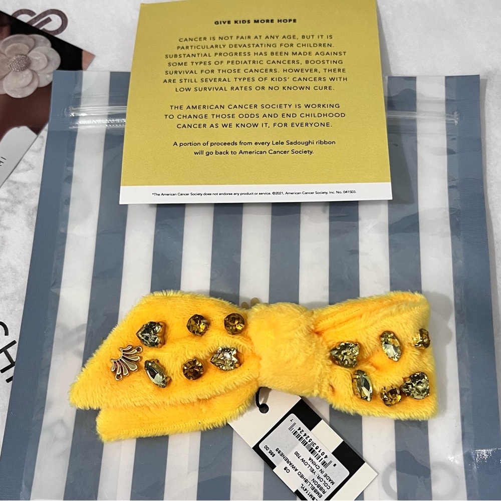 LELE SADOUGHI NWT AUTHENTIC YELLOW EMBELLISHED GIVE KIDS MORE HOPE CANCER RIBBON